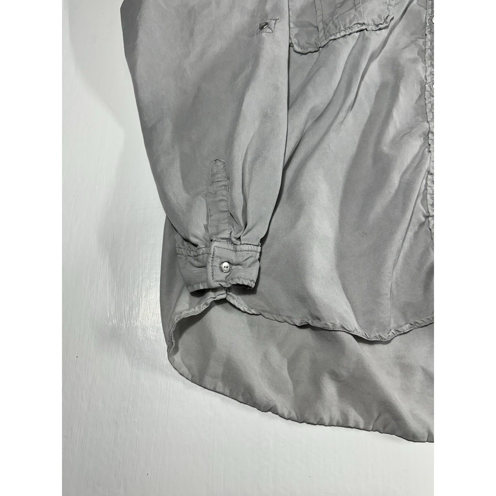 Zara Womens Causal Gray Button Up Shirt Roll Tab Sleeve Pockets Size Small - Picture 3 of 10